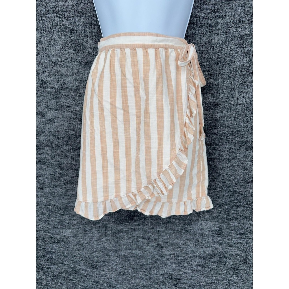 J Crew Skirt Womens 8‎ Beige White Stripe Wrap Mini Ruffle Hem Cotton Lined